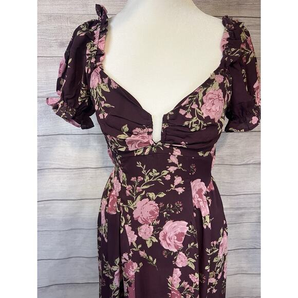 Crystal Sky Floral Long Semi Open Back Tie Back Dress Size S - Picture 2 of 7